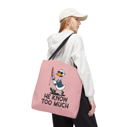 "He Know Too Much" Chaos Duck With Knife Funny Polyester Tote Bag
