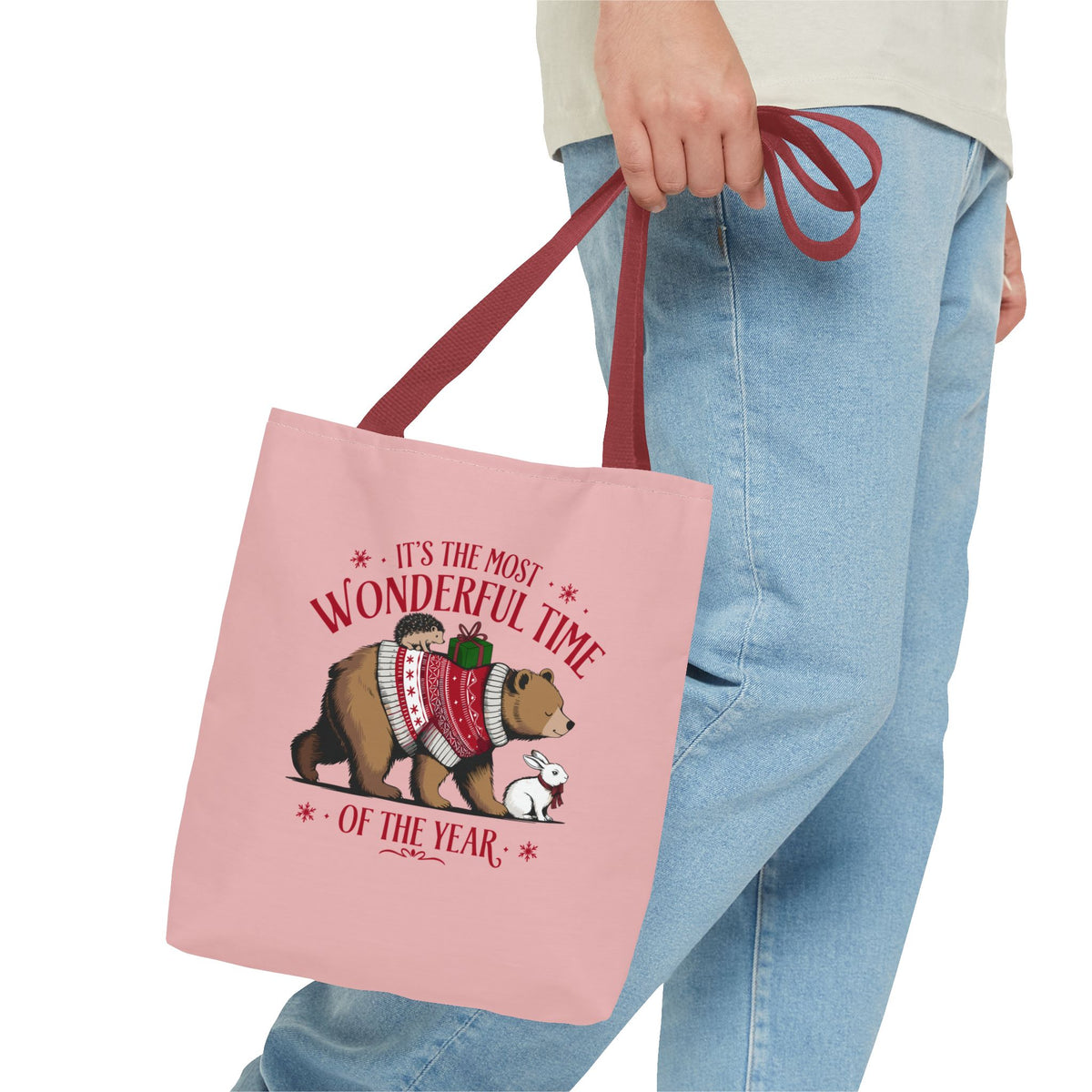 "It's The Most Wonderful Time Of The Year" Woodland Animals Holiday Sweater Polyester Tote Bag