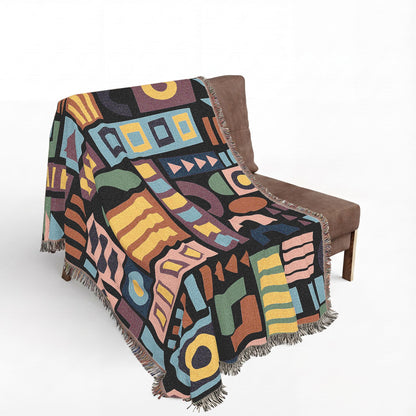 Mid-Century Geometric Mosaic Woven Throw Blanket