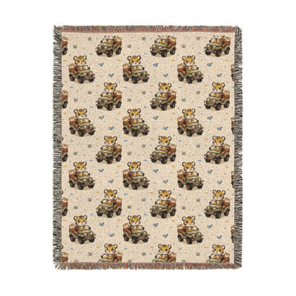 Adventures Safari Tiger Jeeps Woven Throw Blanket