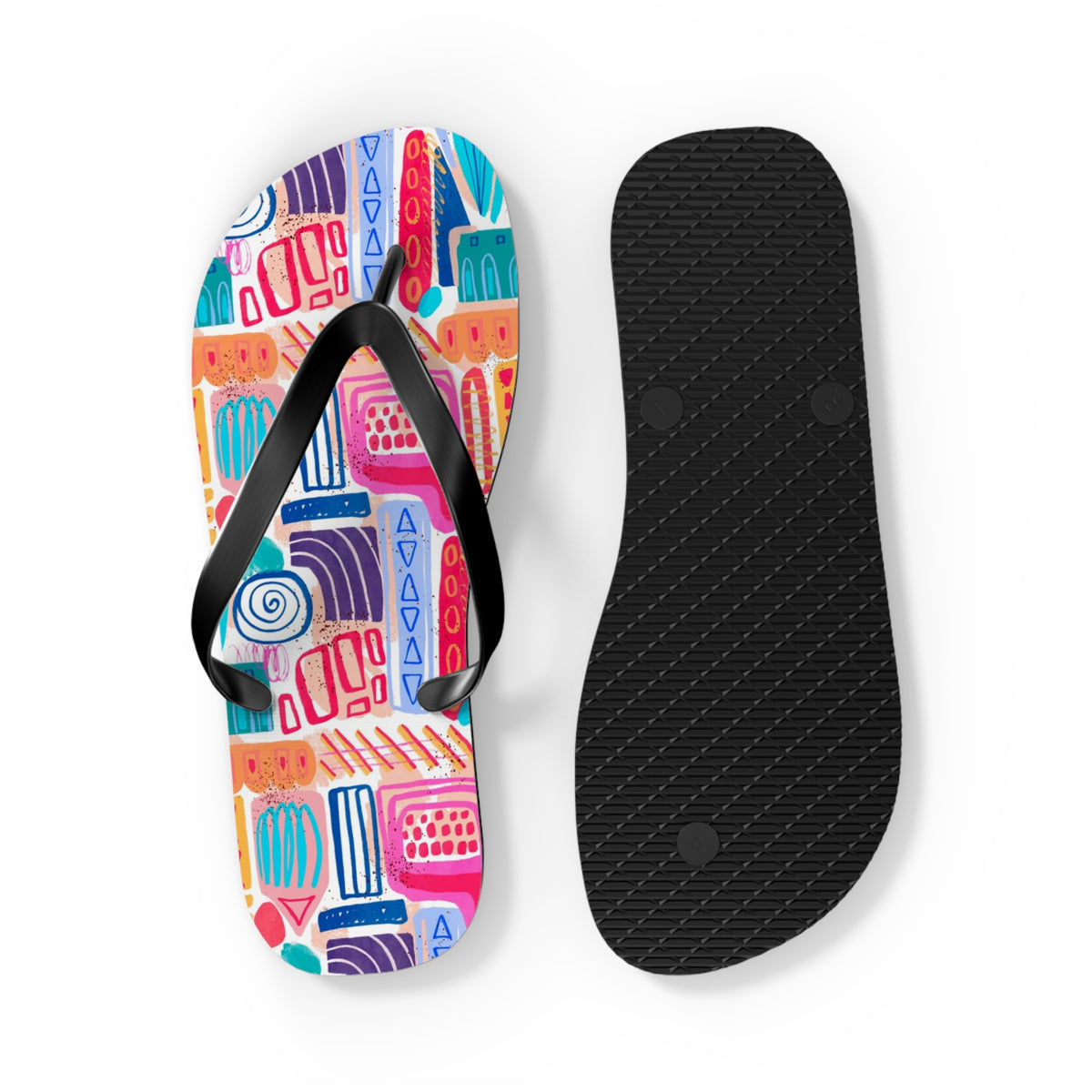 Geometric Abstract Doodle Art Flip Flops — Playful Modern Pattern Summer Sandals
