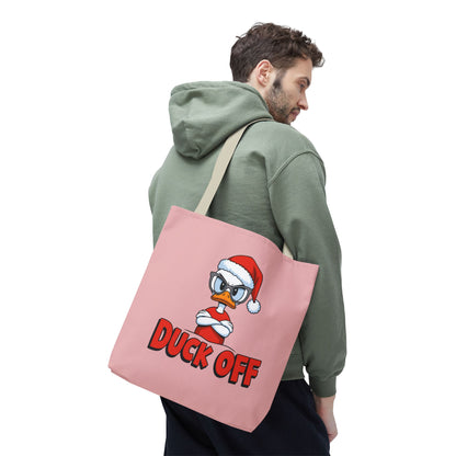 "Duck Off" Grumpy Santa Duck Funny Christmas Polyester Tote Bag