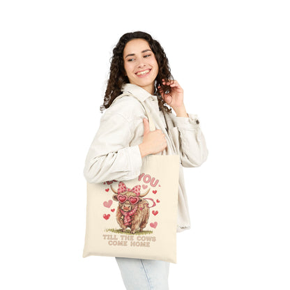 "Love You Till The Cows Come Home" Highland Cow Heart Sunglasses Cotton Canvas Tote Bag