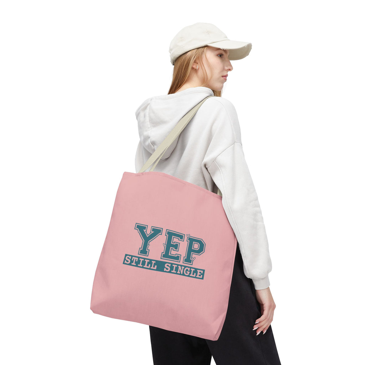 "Yep Still Single" Sarcastic Varsity Font Polyester Tote Bag