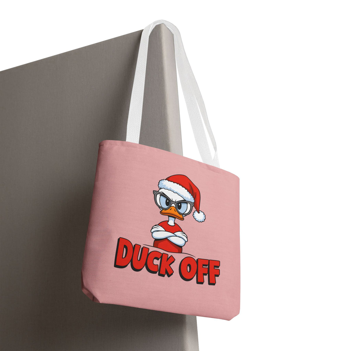 "Duck Off" Grumpy Santa Duck Funny Christmas Polyester Tote Bag