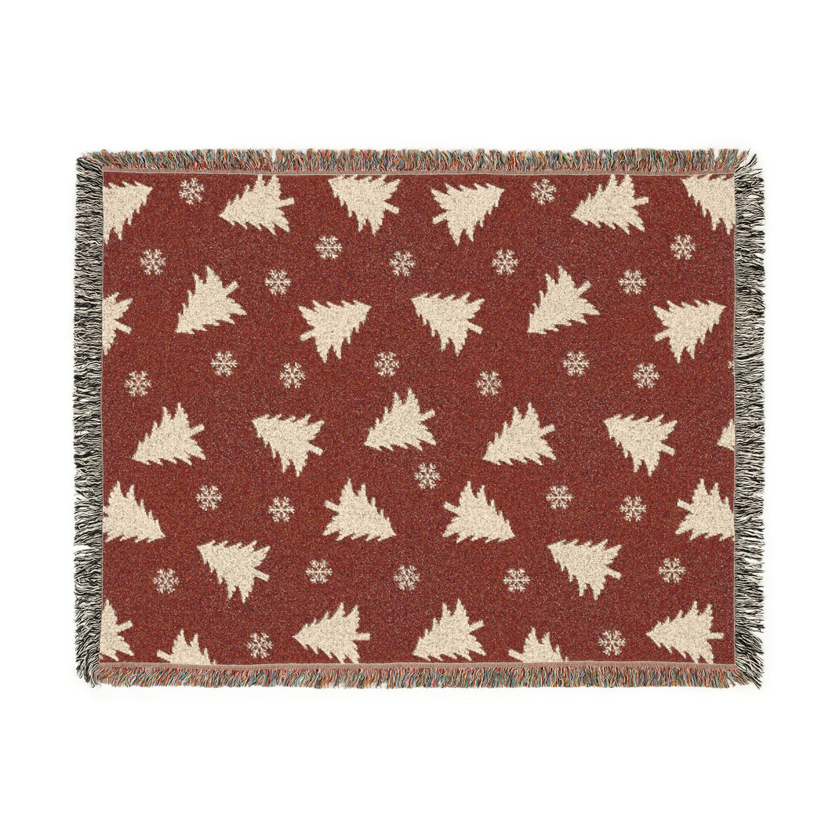 Rustic Pine Tree & Snowflake Woven Holiday Throw Blanket
