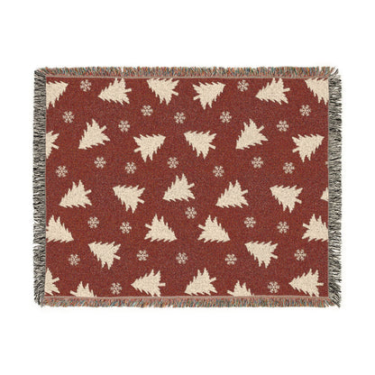 Rustic Pine Tree & Snowflake Woven Holiday Throw Blanket
