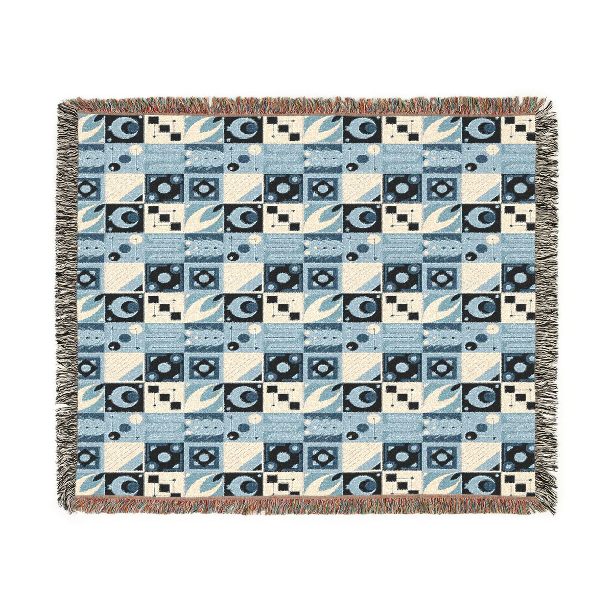 Coastal Geometric Cotton Woven Throw Blanket