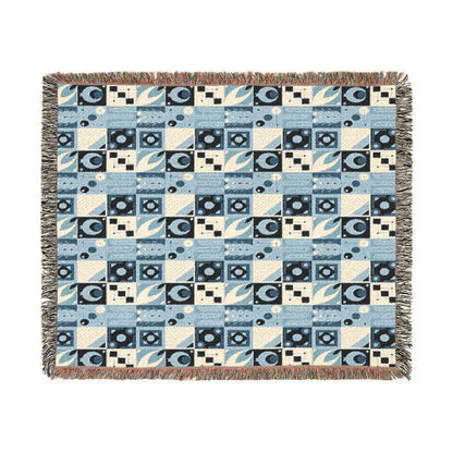 Coastal Geometric Cotton Woven Throw Blanket