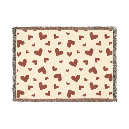 Romantic Scattered Hearts Woven Throw Blanket