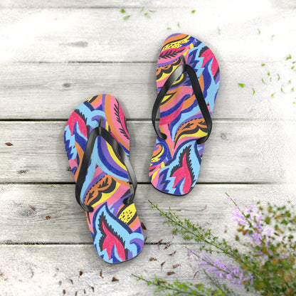 Vibrant Abstract Botanical Swirl Flip Flops — Artistic Summer Sandals