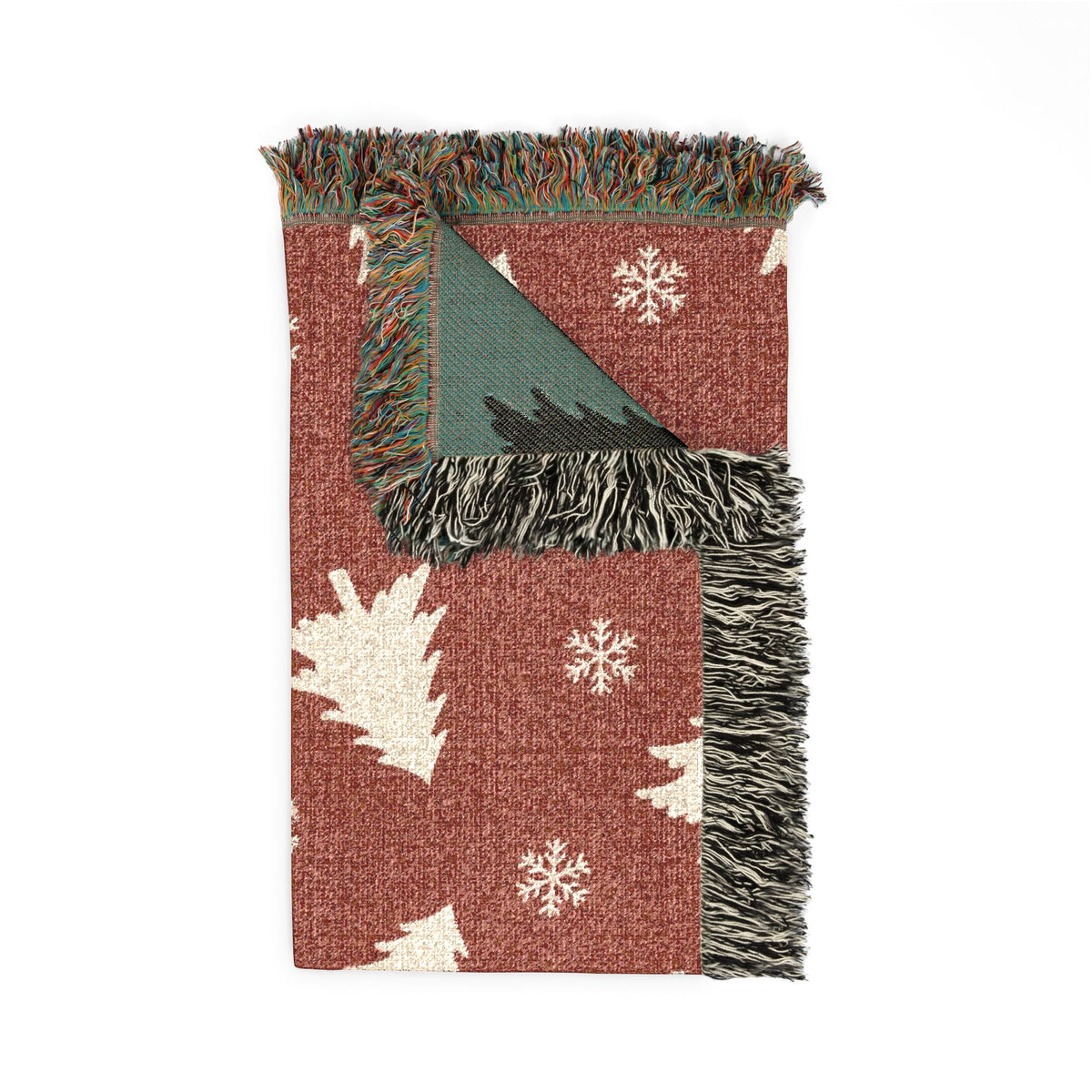 Rustic Pine Tree & Snowflake Woven Holiday Throw Blanket