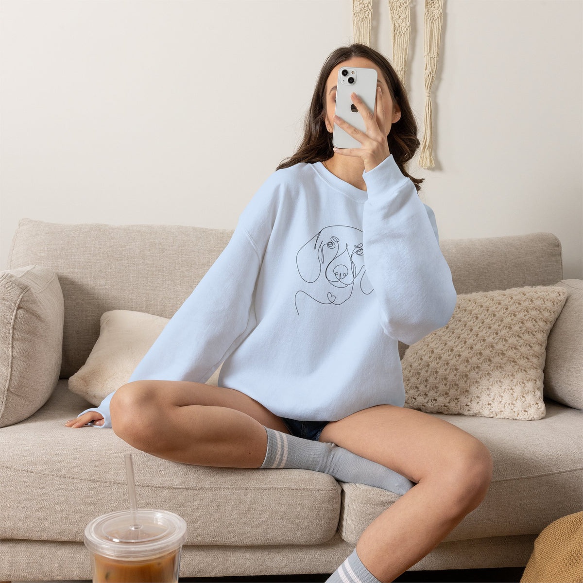 Minimalist Line Art Dog Portrait Graphic Sweatshirt | Cute Puppy Lover Pullover