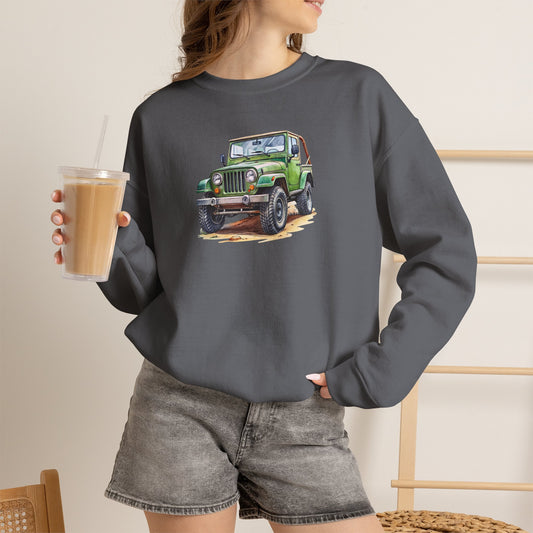 Vintage Watercolor Off-Road Jeep Graphic Embroidered Sweatshirt | Retro 4x4 Adventure Apparel
