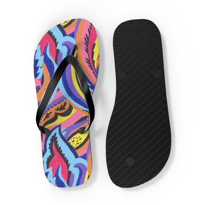 Vibrant Abstract Botanical Swirl Flip Flops — Artistic Summer Sandals
