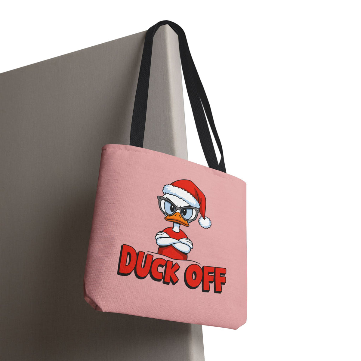 "Duck Off" Grumpy Santa Duck Funny Christmas Polyester Tote Bag