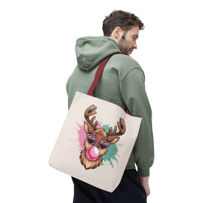 Cool Reindeer Blowing Bubblegum Tote Bag | Trendy Holiday & Winter Shopper