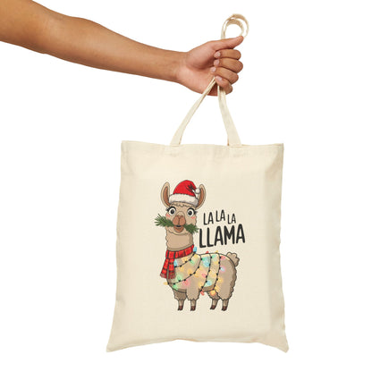 "La La La Llama" Christmas Llama Festive Holiday Cotton Canvas Tote Bag