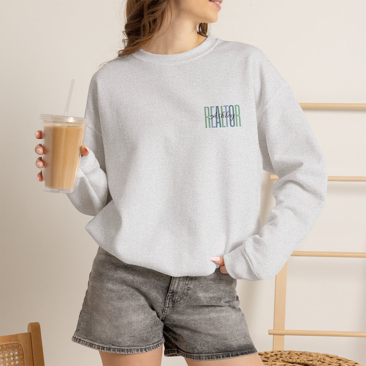 Personalized Realtor Retro Stacked Text Graphic Sweatshirt | Custom Name Real Estate Crewneck