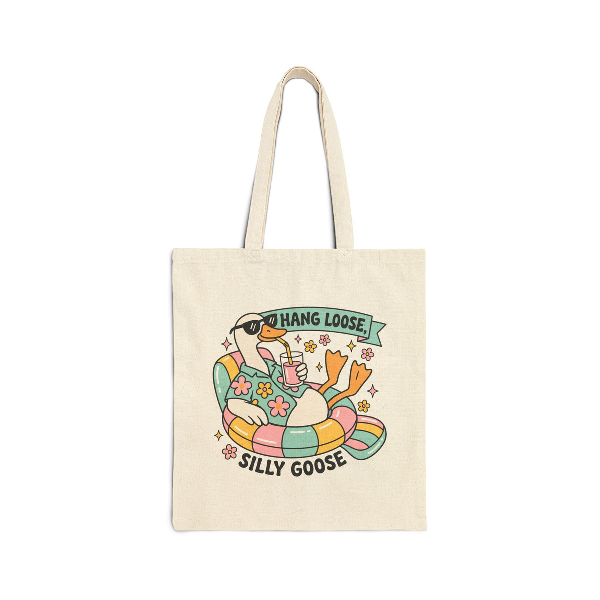 "Hang Loose, Silly Goose" Retro Duck Lounge Cotton Canvas Tote Bag