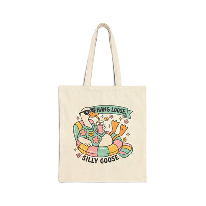 "Hang Loose, Silly Goose" Retro Duck Lounge Cotton Canvas Tote Bag