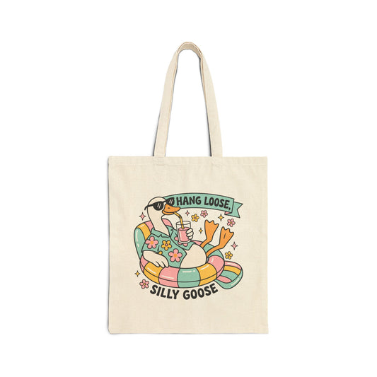 "Hang Loose, Silly Goose" Retro Duck Lounge Cotton Canvas Tote Bag