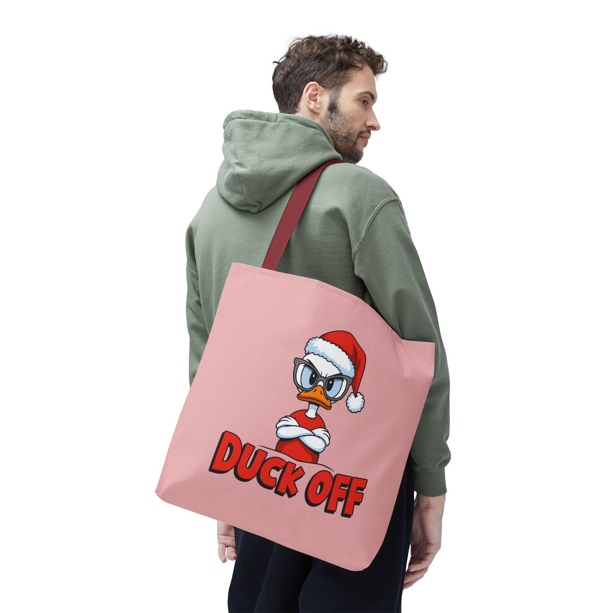 "Duck Off" Grumpy Santa Duck Funny Christmas Polyester Tote Bag