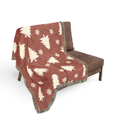 Rustic Pine Tree & Snowflake Woven Holiday Throw Blanket
