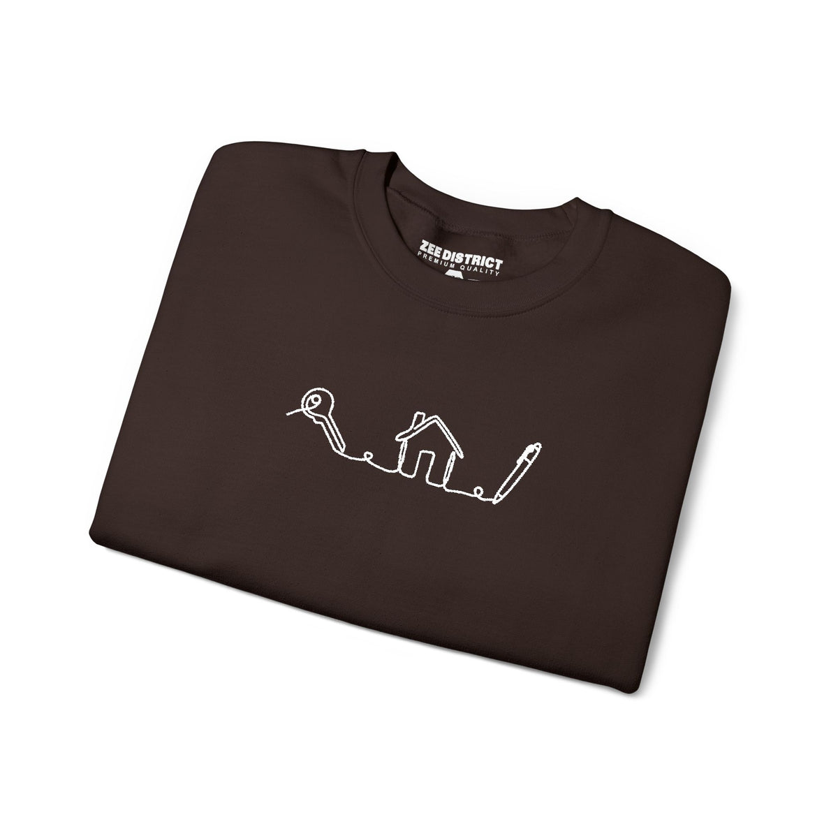 Realtor House Key Pen Line Art White Embroidered Sweatshirt