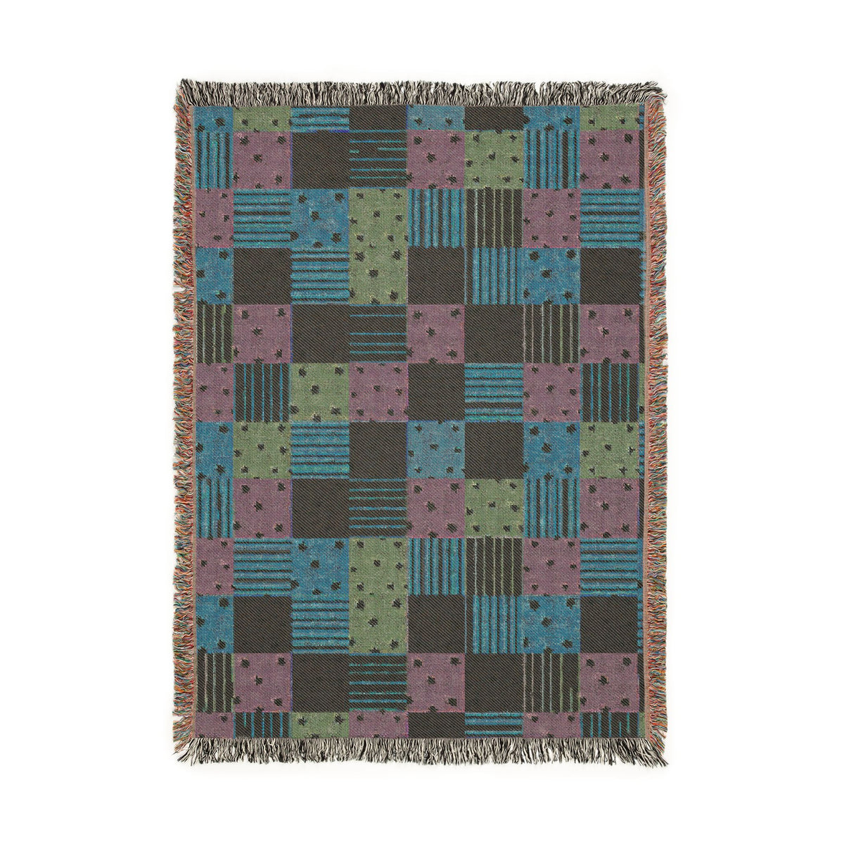 Colorful Patchwork Hearts & Stars Woven Throw Blanket