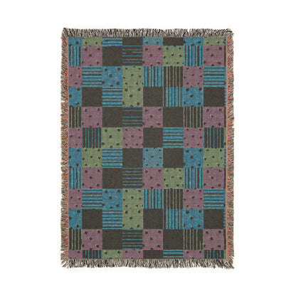 Colorful Patchwork Hearts & Stars Woven Throw Blanket