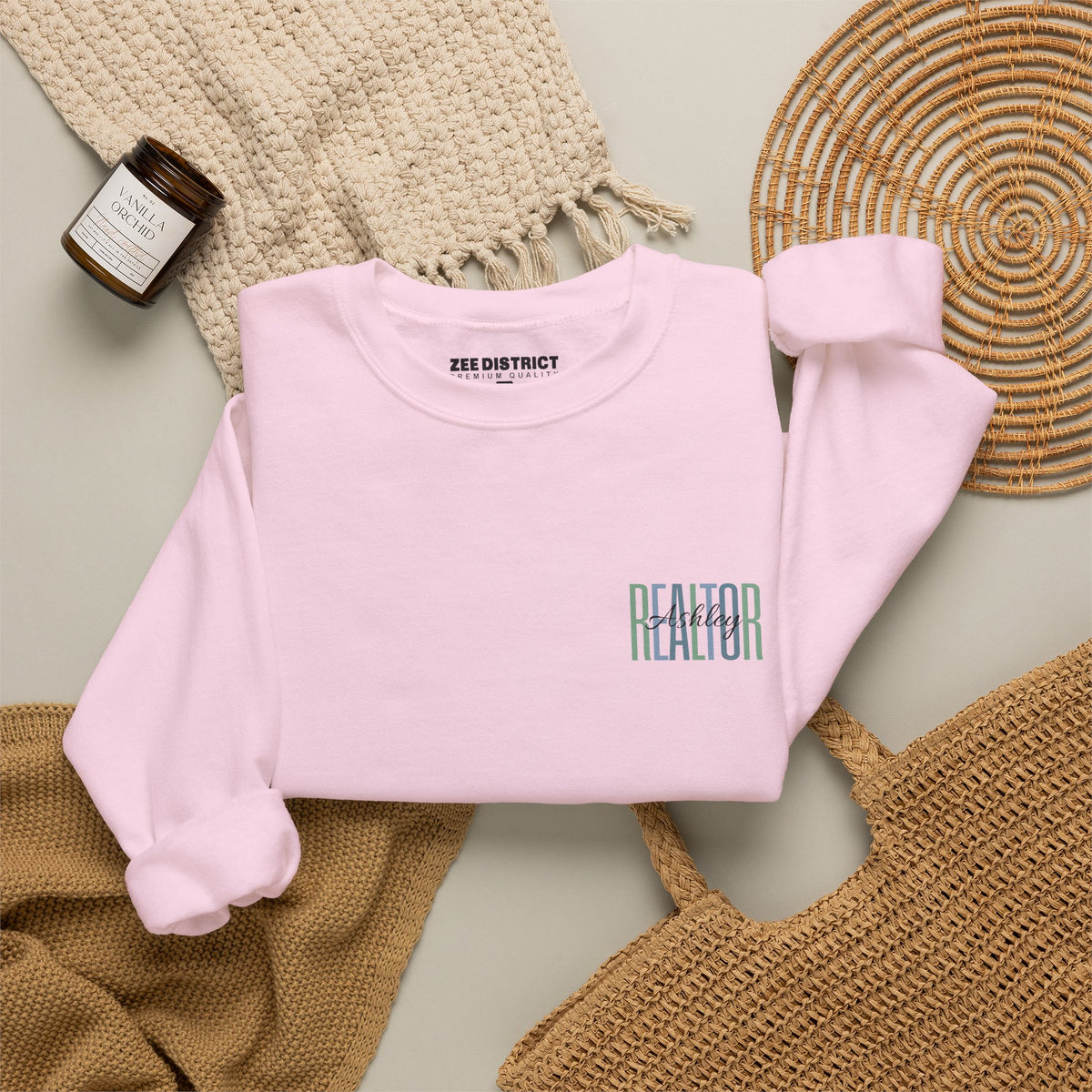 Personalized Realtor Retro Stacked Text Graphic Sweatshirt | Custom Name Real Estate Crewneck