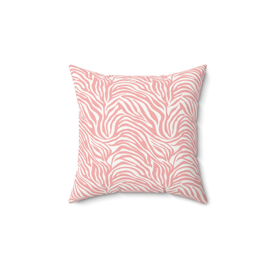 Blush Pink Zebra Print Faux Suede Square Pillow | Trendy Animal Pattern Accent Cushion
