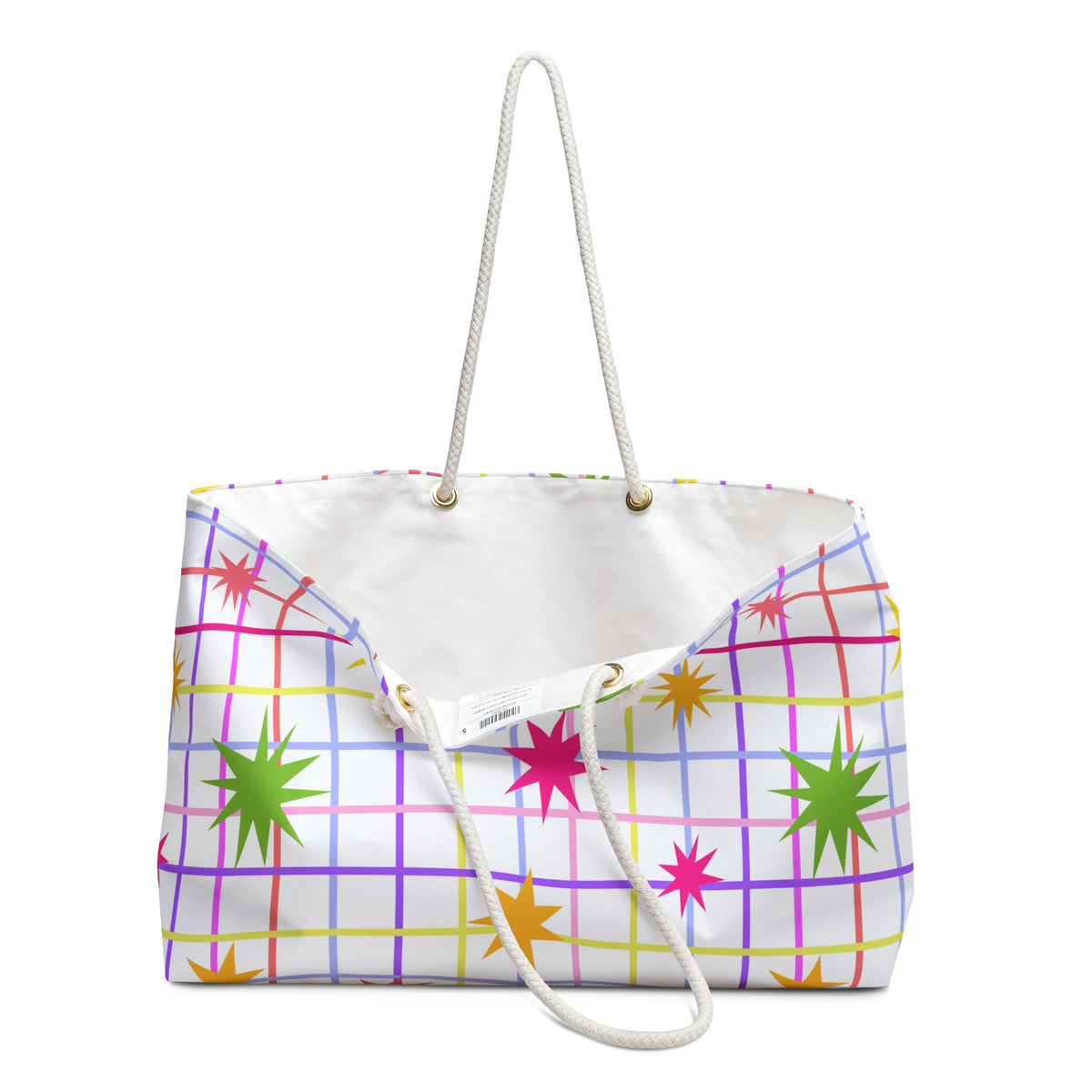 Colorful Grid Starburst Retro Weekender Bag — Oversized Beach & Travel Tote