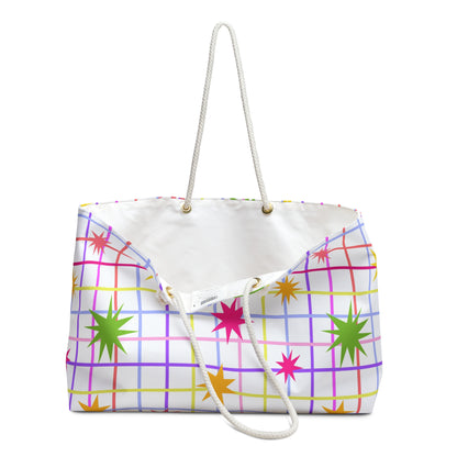 Colorful Grid Starburst Retro Weekender Bag — Oversized Beach & Travel Tote