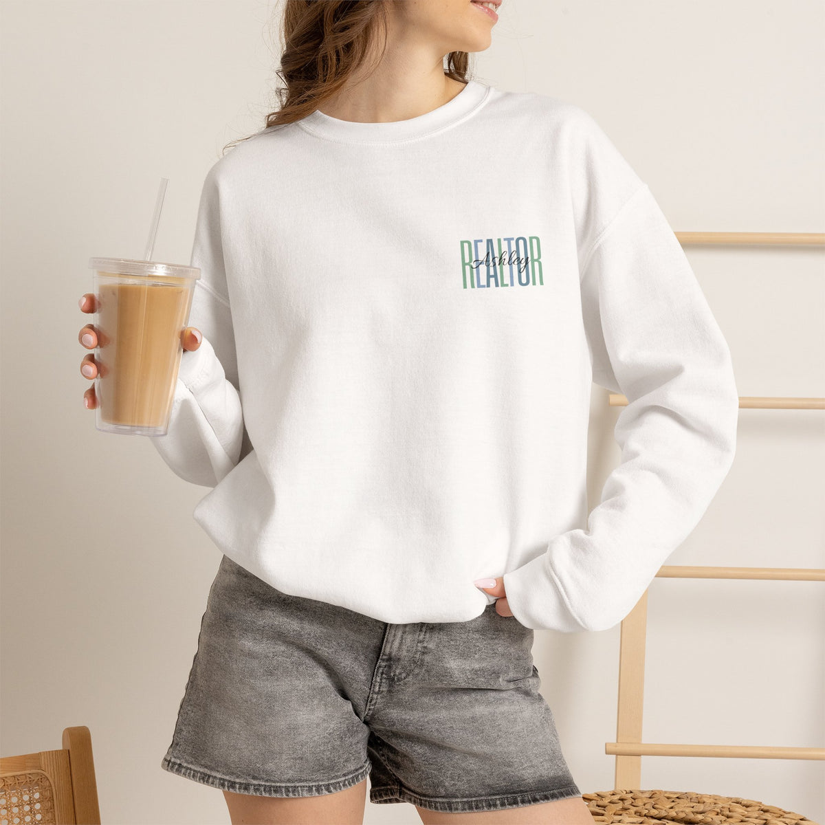Personalized Realtor Retro Stacked Text Graphic Sweatshirt | Custom Name Real Estate Crewneck