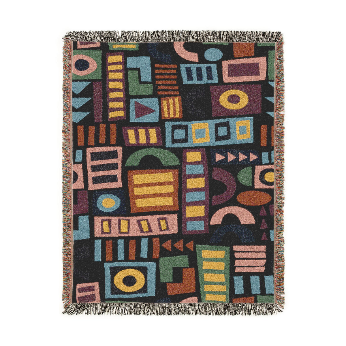 Mid-Century Geometric Mosaic Woven Throw Blanket