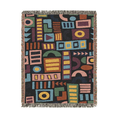 Mid-Century Geometric Mosaic Woven Throw Blanket