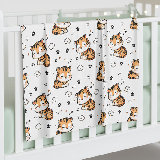 Sleeping Tiger Cub Baby Swaddle Blanket – Soft Jungle Paw Print Wrap