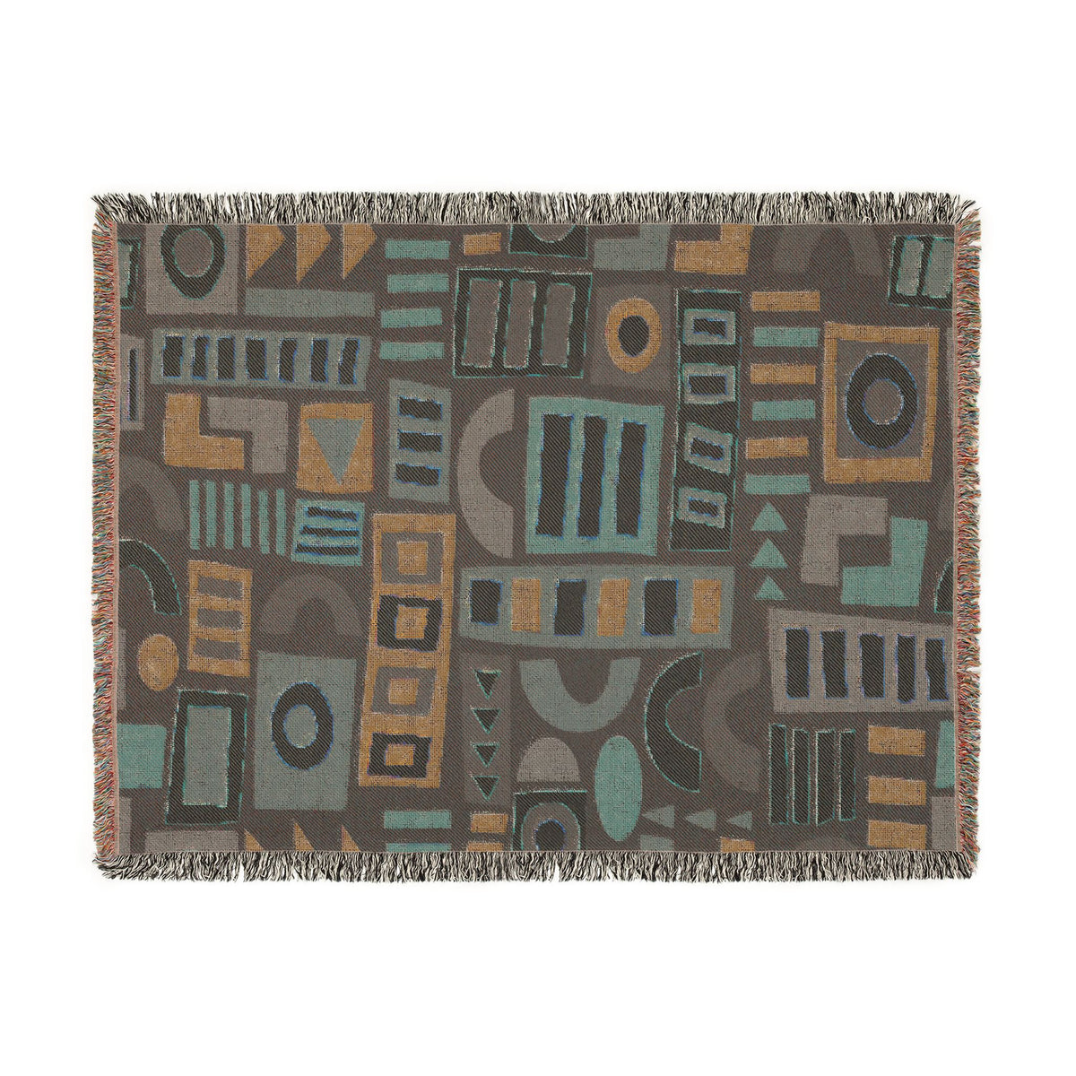 Mid-Century Geometric Mosaic Woven Throw Blanket