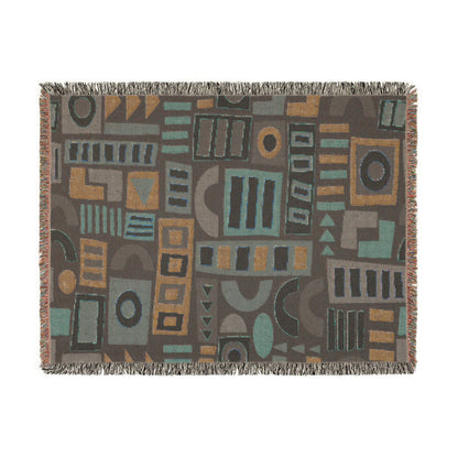 Mid-Century Geometric Mosaic Woven Throw Blanket