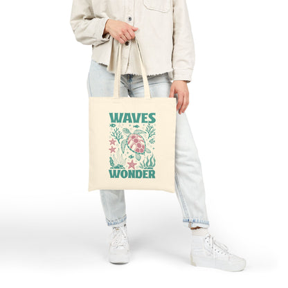 Waves & Wonder Sea Turtle Ocean Life Cotton Canvas Tote Bag