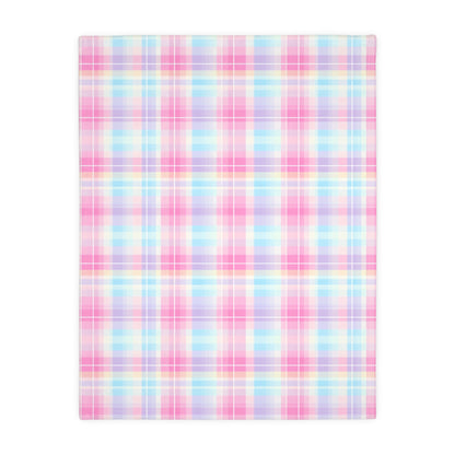 Pastel Plaid Checkered Velveteen Blanket | Soft Pink & Blue Microfiber Throw (Two-sided print)