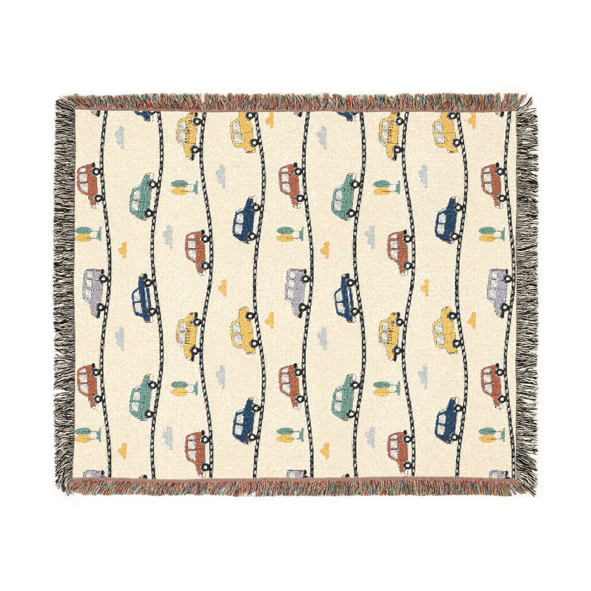 Whimsical Road Trip Cars & Traffic Woven Throw Blanket