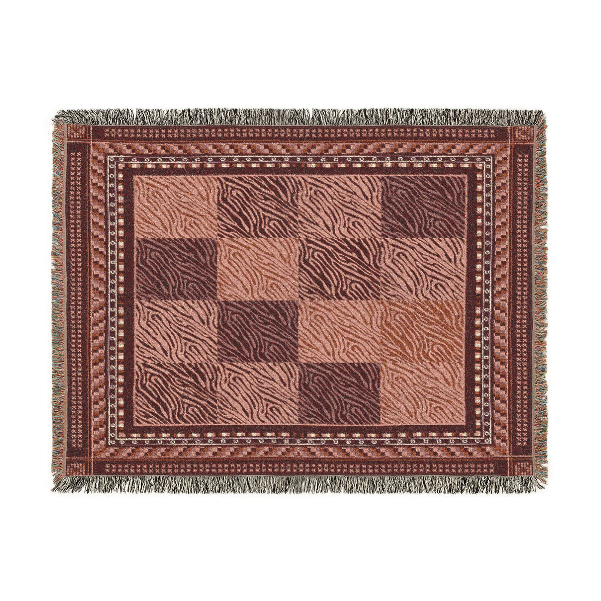 Crimson Patchwork Zebra Cotton Woven Throw Blanket