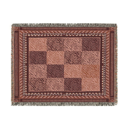 Crimson Patchwork Zebra Cotton Woven Throw Blanket