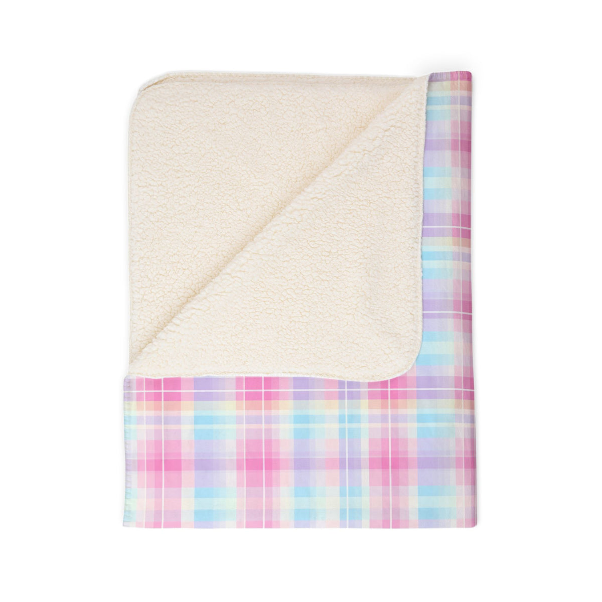 Pastel Plaid Checkered Sherpa Fleece Blanket | Soft Pink & Blue Cozy Throw