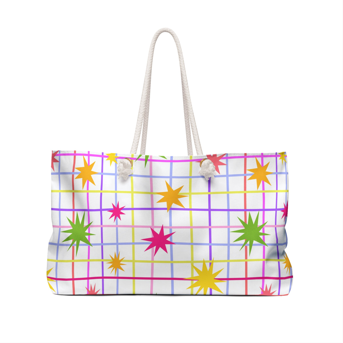 Colorful Grid Starburst Retro Weekender Bag — Oversized Beach & Travel Tote