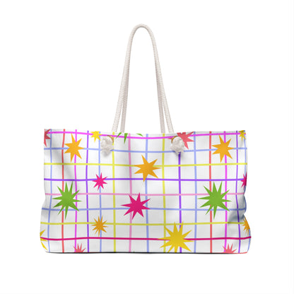 Colorful Grid Starburst Retro Weekender Bag — Oversized Beach & Travel Tote