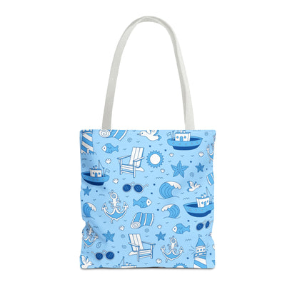 Nautical Coastal Pattern Tote Bag | Blue & White Beach Day Shopper